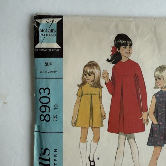 Vtg 60s McCalls 8903 Sewing Pattern Girls Dress Inverted Center Pleat Yoke Sz 10 - Picture 2 of 6